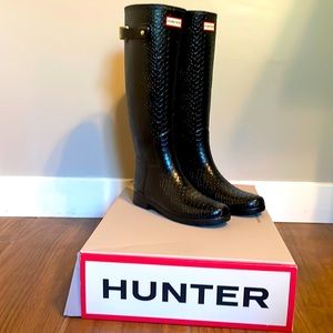 Original Embossed Tall Waterproof Rain Boot in Black